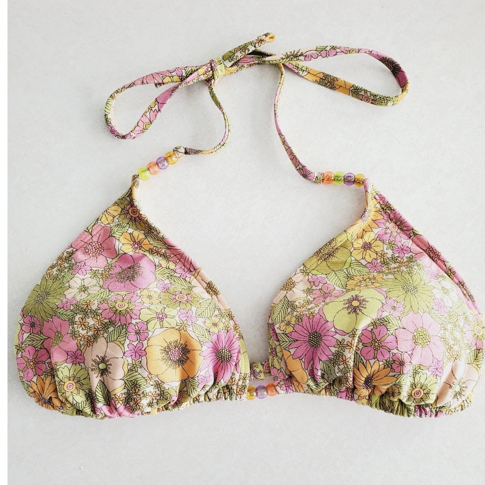 Wild Fable Bikini Top Sparkle‎ Multicolor Floral Beaded Retro Vacation Beach XL